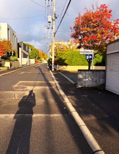朝日に照らされての長い影